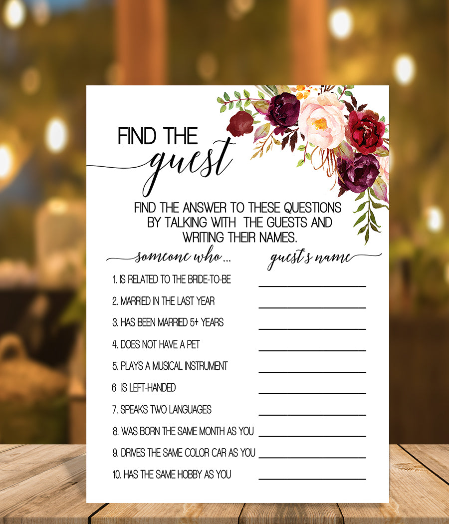 Find The Guest Game - Pink Floral Bridal Shower Games – Celebrate Life  Crafts