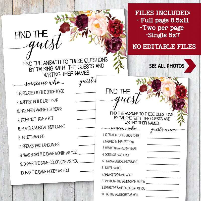 Find The Guest Game - Pink Floral Bridal Shower Games – Celebrate Life  Crafts