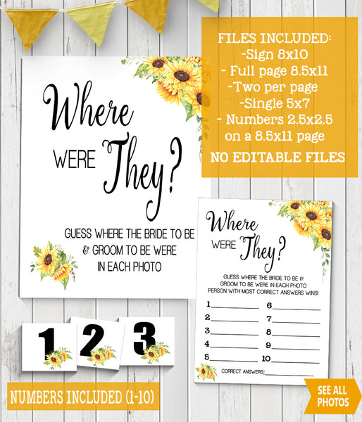 Where were They Bridal Shower Game, Ready to Print, sunflower country chic G 104-44