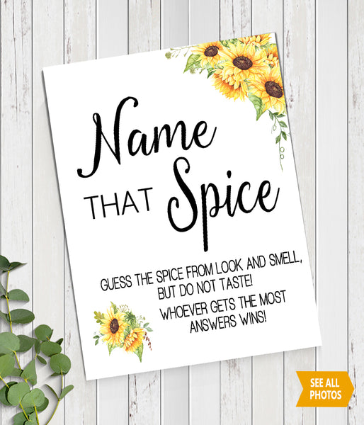 Name that Spice Bridal Shower Game, Ready to Print, sunflowers country chic G 104-48