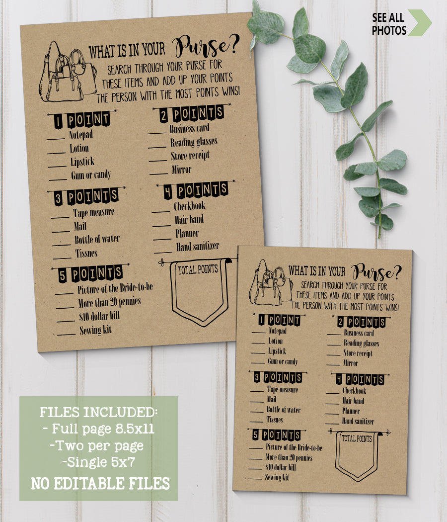 Printable What's In Your Purse Game - Extended @