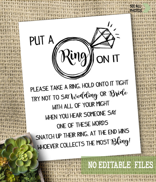 Put a Ring on it Bridal Shower Game, Ready to Print, modern simple minimalist G 102-28