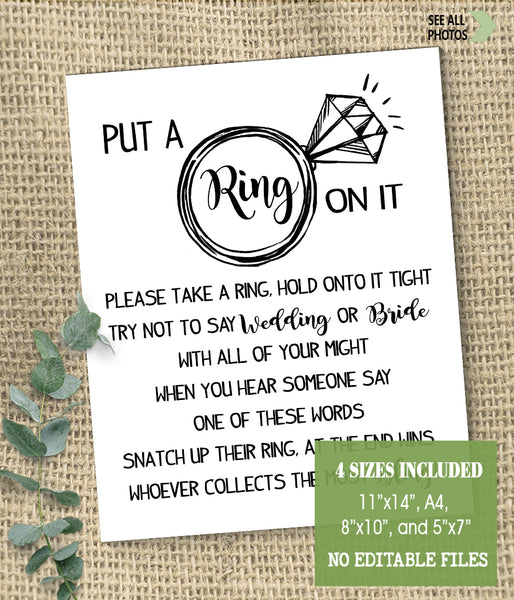 Put a Ring on it Bridal Shower Game, Ready to Print, modern simple minimalist G 102-28