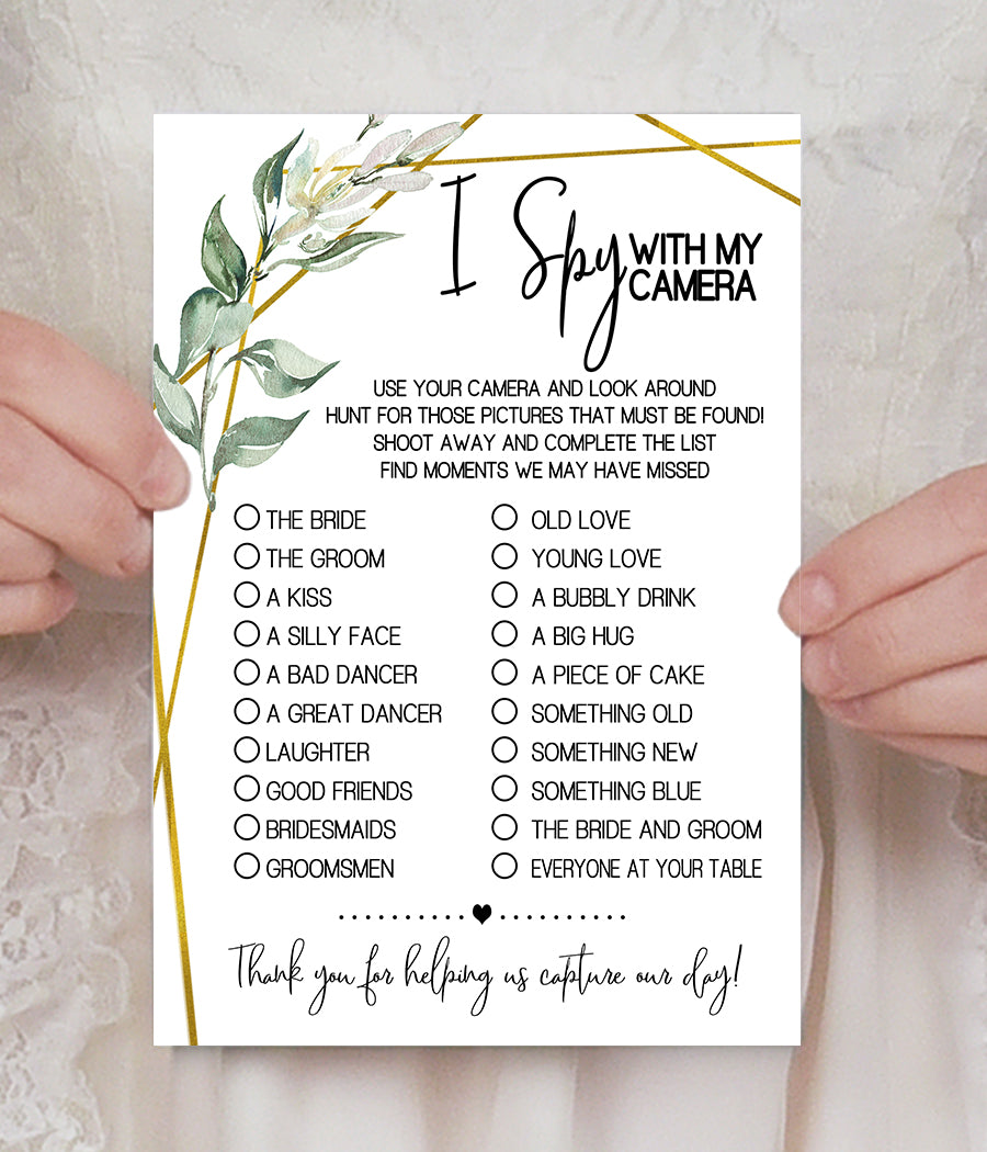 I Spy with my camera Wedding Reception activity game, Ready to Print, –  designsplusmore