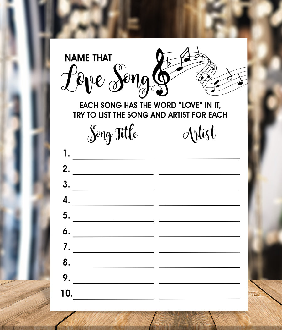 Name that Love Song Bridal Shower game, Ready to Print, modern simple
