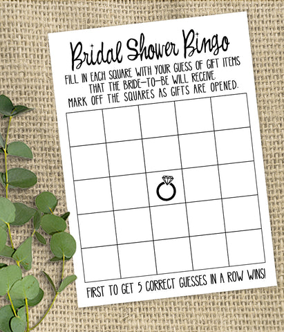 Bridal Shower Bingo Game, Ready to Print, minimalist simple modern shower G 102-01