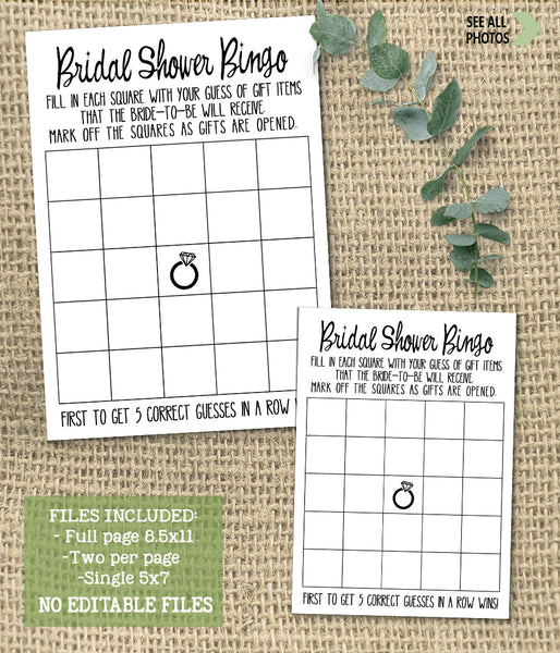 Bridal Shower Bingo Game, Ready to Print, minimalist simple modern shower G 102-01