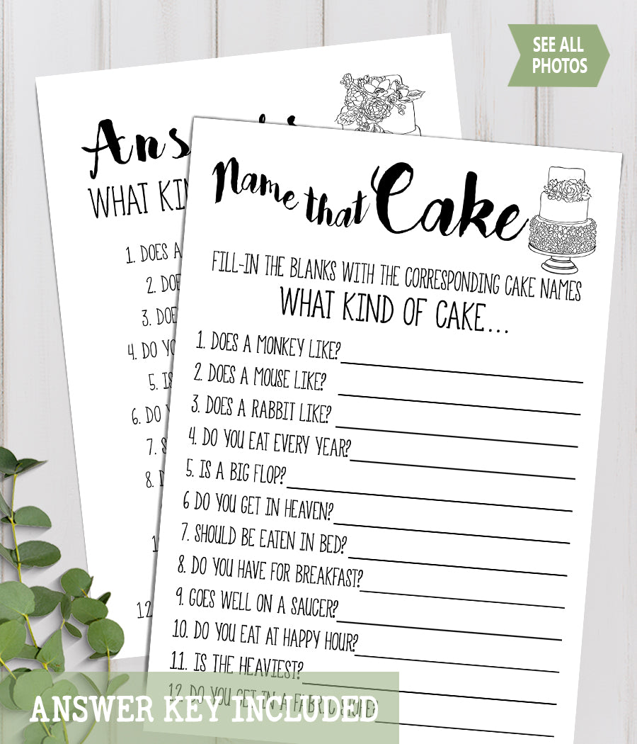 Name that Cake Bridal Shower game, Ready to Print, modern simple minim – designsplusmore for Free Printable Name That Cake Game