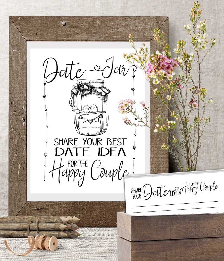 Date Jar ideas for Couple Bridal Shower Game, Ready to Print, minimalist simple modern G 102-03