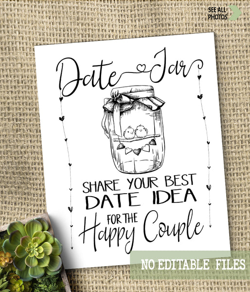 Date Jar ideas for Couple Bridal Shower Game, Ready to Print, minimalist simple modern G 102-03