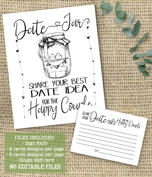 Date Jar ideas for Couple Bridal Shower Game, Ready to Print, minimalist simple modern G 102-03