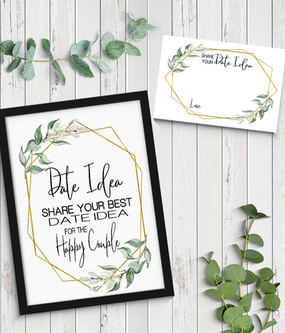 Date Jar ideas for Couple Bridal Shower Game, Ready to Print, greenery gold geometric G 107-03