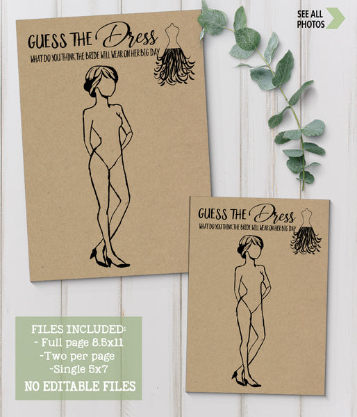 Guess the Bride Dress Bridal Shower game, Ready to Print, rustic country chic G 101-04