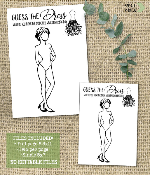 Guess the Bride Dress Bridal Shower game, Ready to Print, simple modern minimalist G 102-04