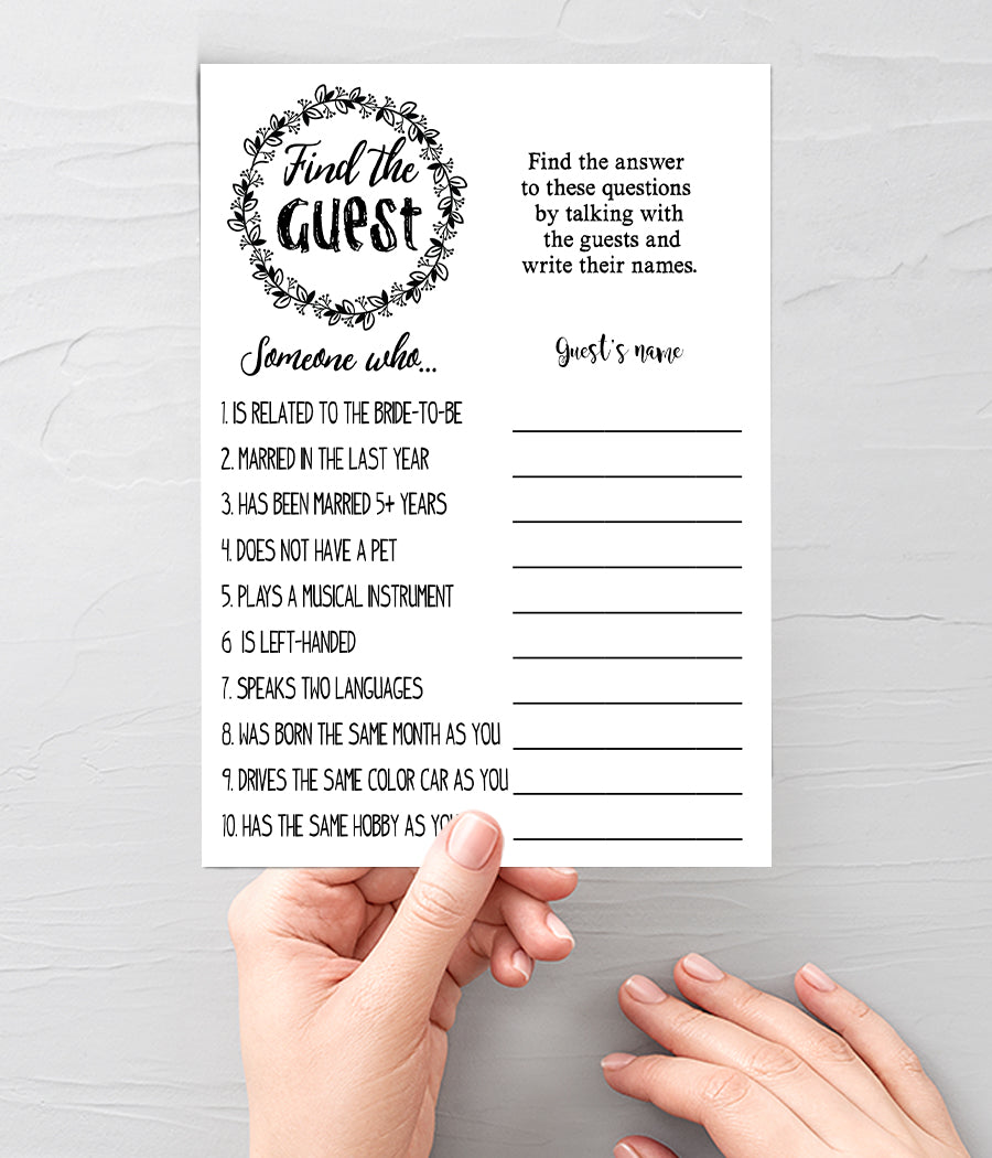 Find the Guest Bridal Shower game, Ready to Print, modern simple minimalist G 102-05