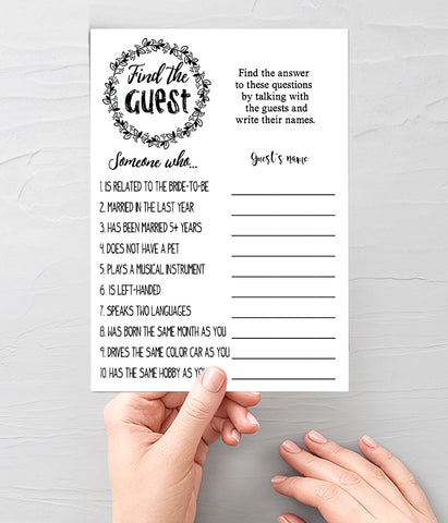 Find the Guest Bridal Shower game, Ready to Print, modern simple minimalist G 102-05