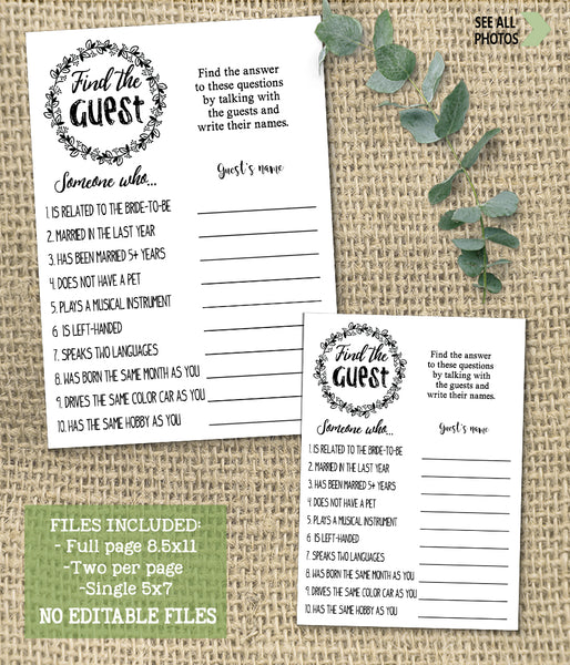 Find the Guest Bridal Shower game, Ready to Print, modern simple minimalist G 102-05