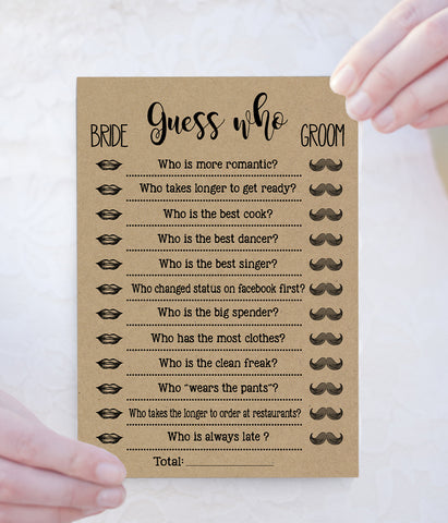 Guess Who Bridal Shower game, Ready to Print, rustic country chic G 101-06