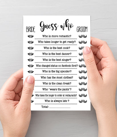 Guess Who Bridal Shower game, Ready to Print, modern simple minimalist G 102-06