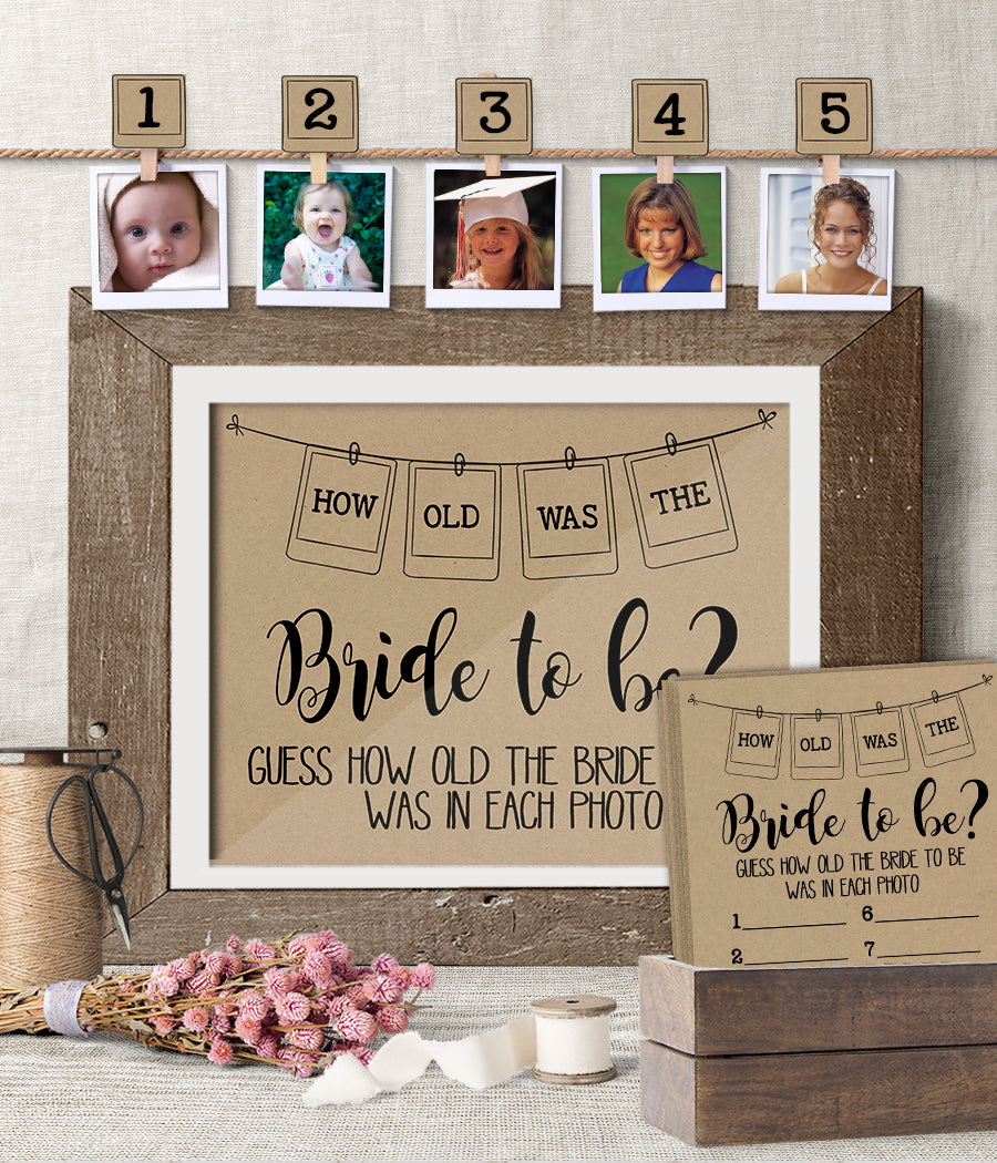 How Old was the Bride to Be Bridal Shower Game, Ready to Print, rustic count chic G 101-08