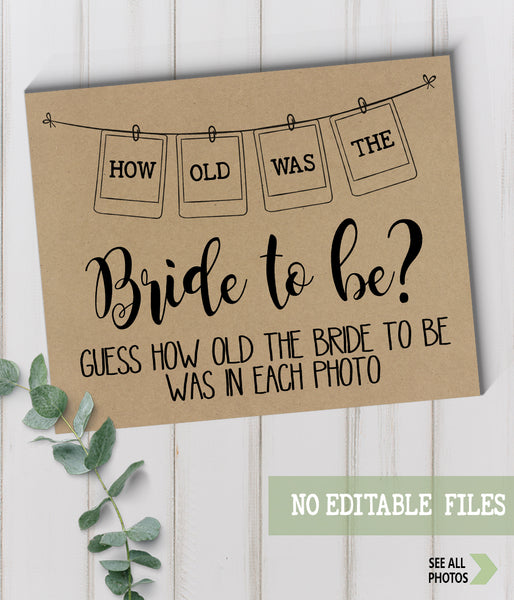 How Old was the Bride to Be Bridal Shower Game, Ready to Print, rustic count chic G 101-08