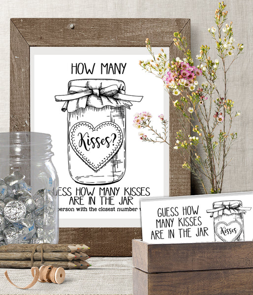 Guess how many Kisses Bridal Shower Game, Ready to Print, simple modern minimalist G 102-09