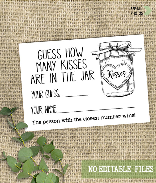 Guess how many Kisses Bridal Shower Game, Ready to Print, simple modern minimalist G 102-09