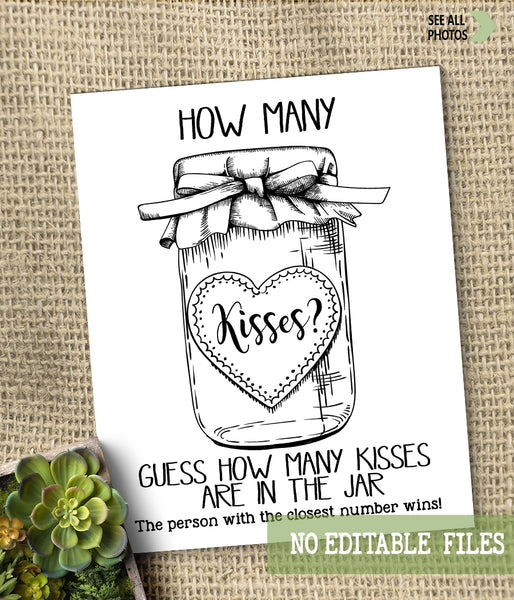 Guess how many Kisses Bridal Shower Game, Ready to Print, simple modern minimalist G 102-09