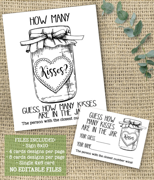 Guess how many Kisses Bridal Shower Game, Ready to Print, simple modern minimalist G 102-09