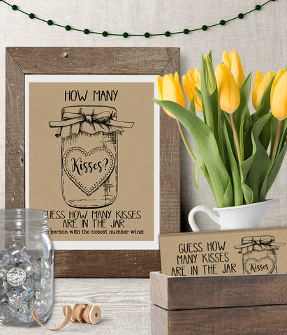 Guess how many Kisses Bridal Shower Game, Ready to Print, rustic country chic G 101-09