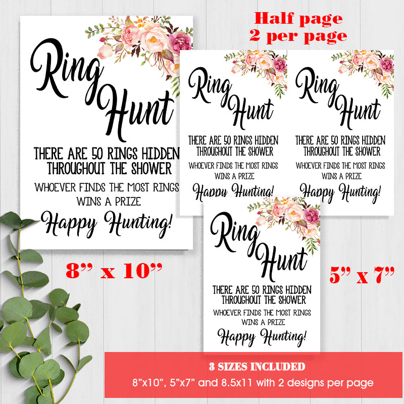 Ring Hunt Bridal Shower Game, Ready to Print, Pink floral boho