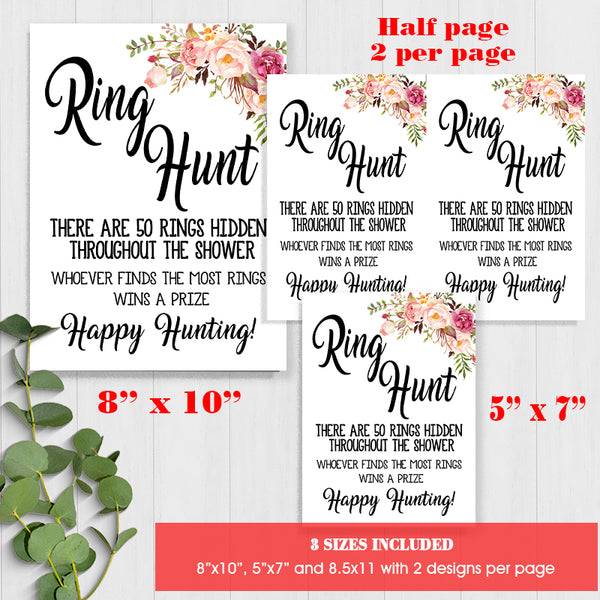 Ring Hunt Bridal Shower Game, Ready to Print, Pink floral boho chic G 103-29