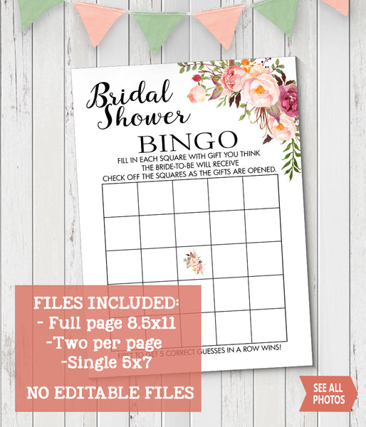 Bridal Shower Bingo Game, instant download