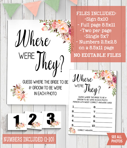 Where were They Bridal Shower Game, Ready to Print, Pink floral boho chic G 103-44