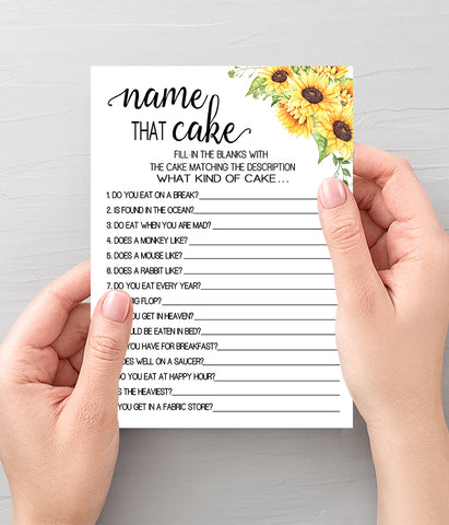 Name that Cake Bridal Shower game, Ready to Print, sunflowers country chic G 104-02