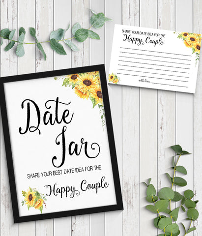 Date Jar ideas for Couple Bridal Shower Game, Ready to Print, sunflower floral country chic G 104-03