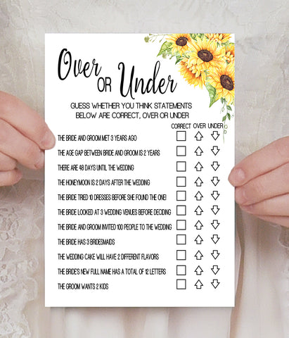 Over or Under Bridal Shower, Ready to Print, sunflowers country chic G 104-24
