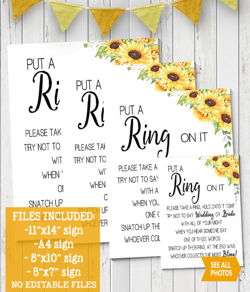 Put a Ring on it Bridal Shower Game, Ready to Print, sunflowers country chic G 104-28