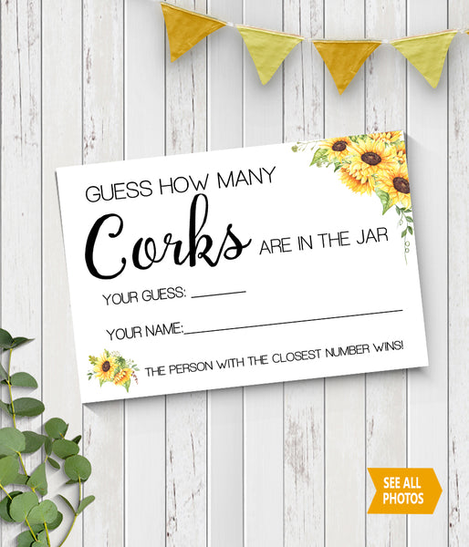 Guess how many corks Bridal Shower Game, Ready to Print, sunflowers country chic G 104-31