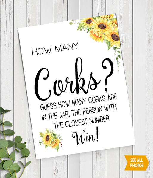 Guess how many corks Bridal Shower Game, Ready to Print, sunflowers country chic G 104-31