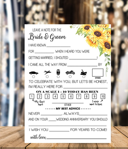 Leave a note to the Bride and Groom Wedding activity, Ready to Print, sunflowers country chic G 104-36