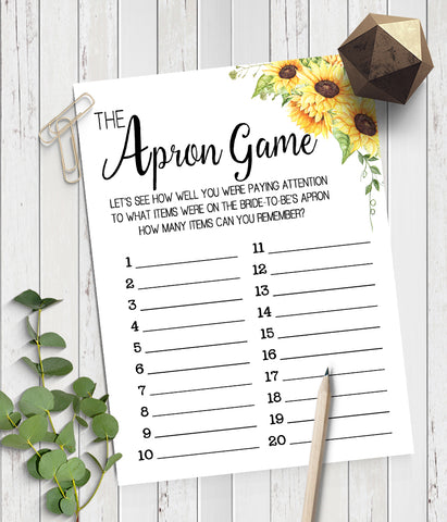 The Apron Bridal Shower game, Ready to Print, sunflowers country chic G 104-39