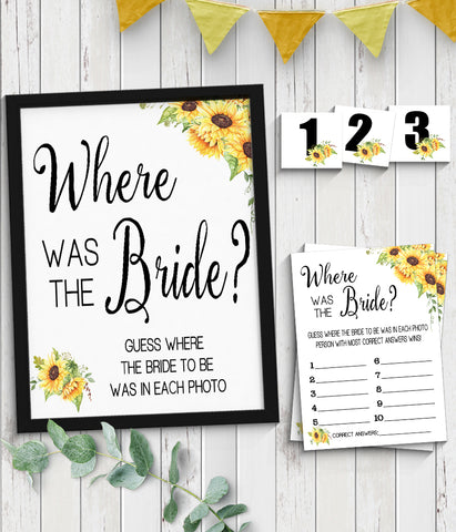 Where was She Bridal Shower Game, Ready to Print, sunflowers country chic G 104-45