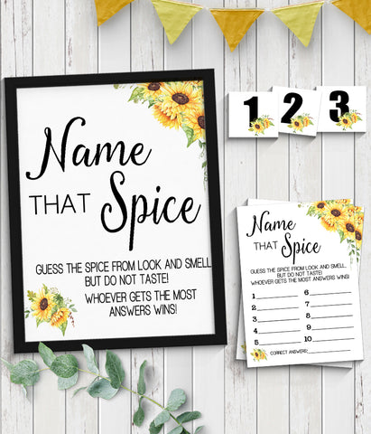 Name that Spice Bridal Shower Game, Ready to Print, sunflowers country chic G 104-48