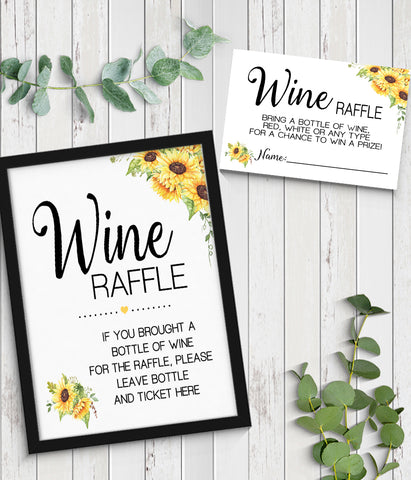 Wine Raffle bring a bottle Bridal Shower Game, Ready to Print, sunflower country chic G 104-50