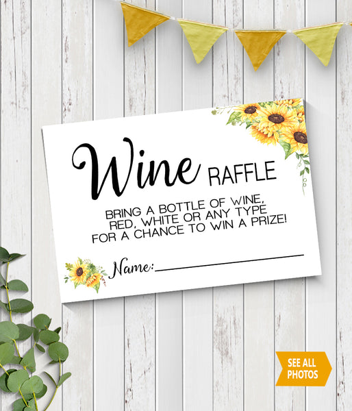 Wine Raffle bring a bottle Bridal Shower Game, Ready to Print, sunflower country chic G 104-50