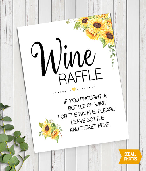 Wine Raffle bring a bottle Bridal Shower Game, Ready to Print, sunflower country chic G 104-50