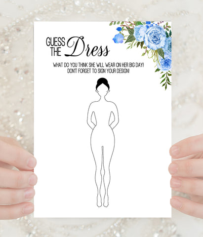 Guess the Bride Dress Bridal Shower game, Ready to Print, blue floral boho chic G 105-04