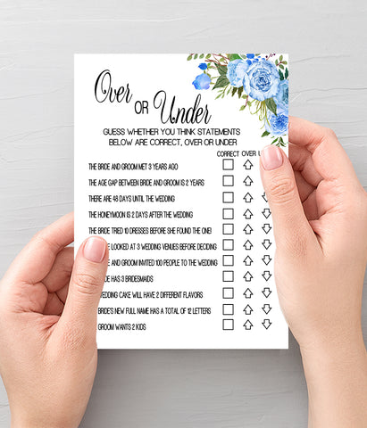 Over or Under Bridal Shower, Ready to Print, blue floral boho chic G 105-24