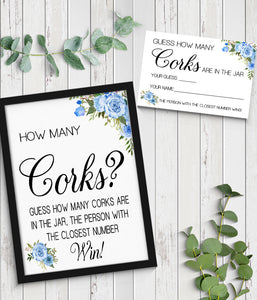 Guess how many corks Bridal Shower Game, Ready to Print, blue floral boho chic G 105-31